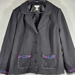 Laura Ashley Women's Blazer 2X Black‎ Jewel Simplicity Sequin Trim Jacket NWT